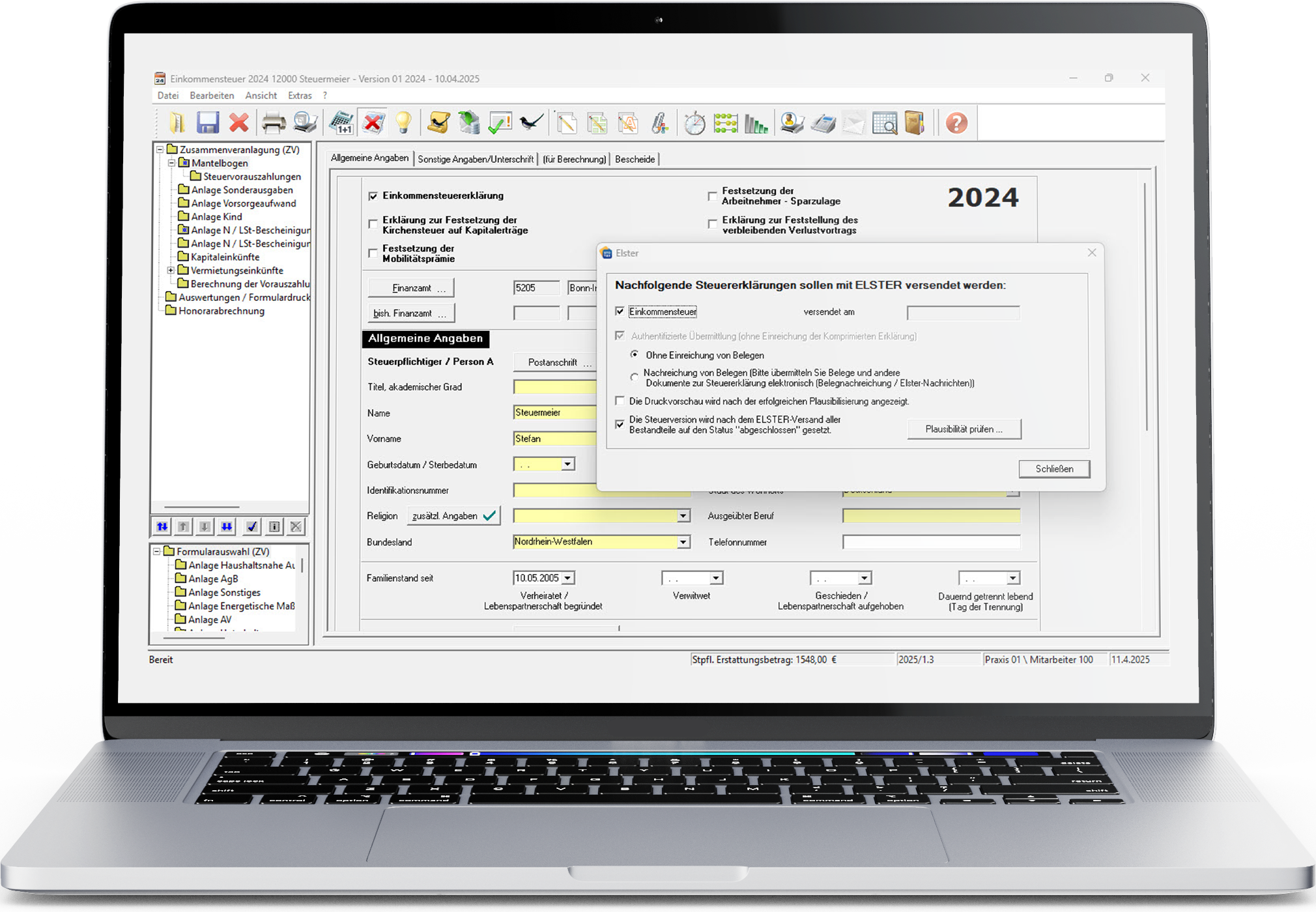 Screenshot: Stotax zu Elster-Schnittstelle