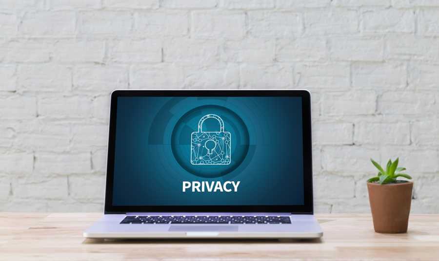 Laptop mit Datenschutz-Symbol und dem Schriftzug „Privacy“ auf dem Bildschirm.