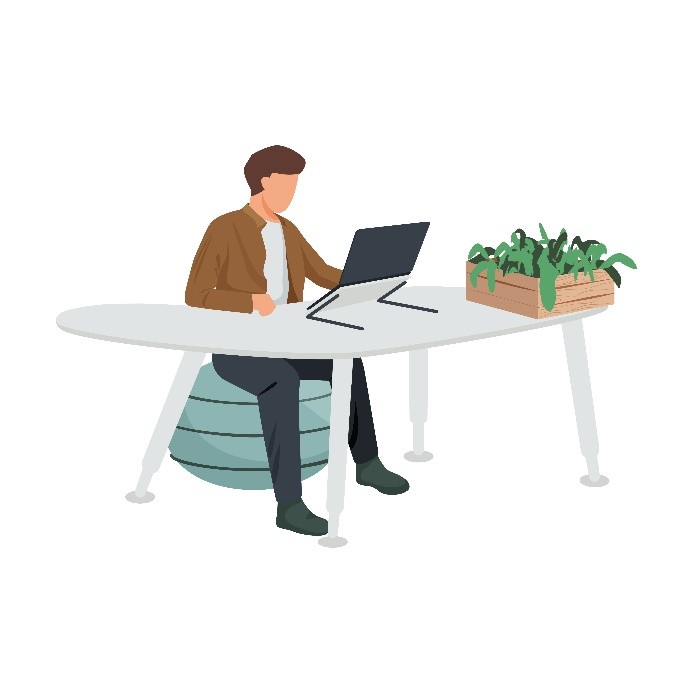  Ruhige Arbeitssituation mit Laptop am Tisch und dekorativer Pflanze im Innenraum.